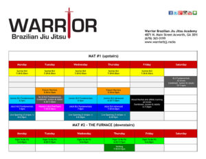 Warrior brazilian jiu jitsu academy schedule of classes