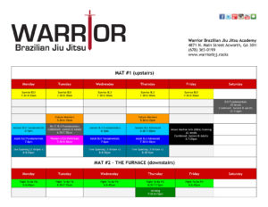 Schedule for the Warrior BJJ academy